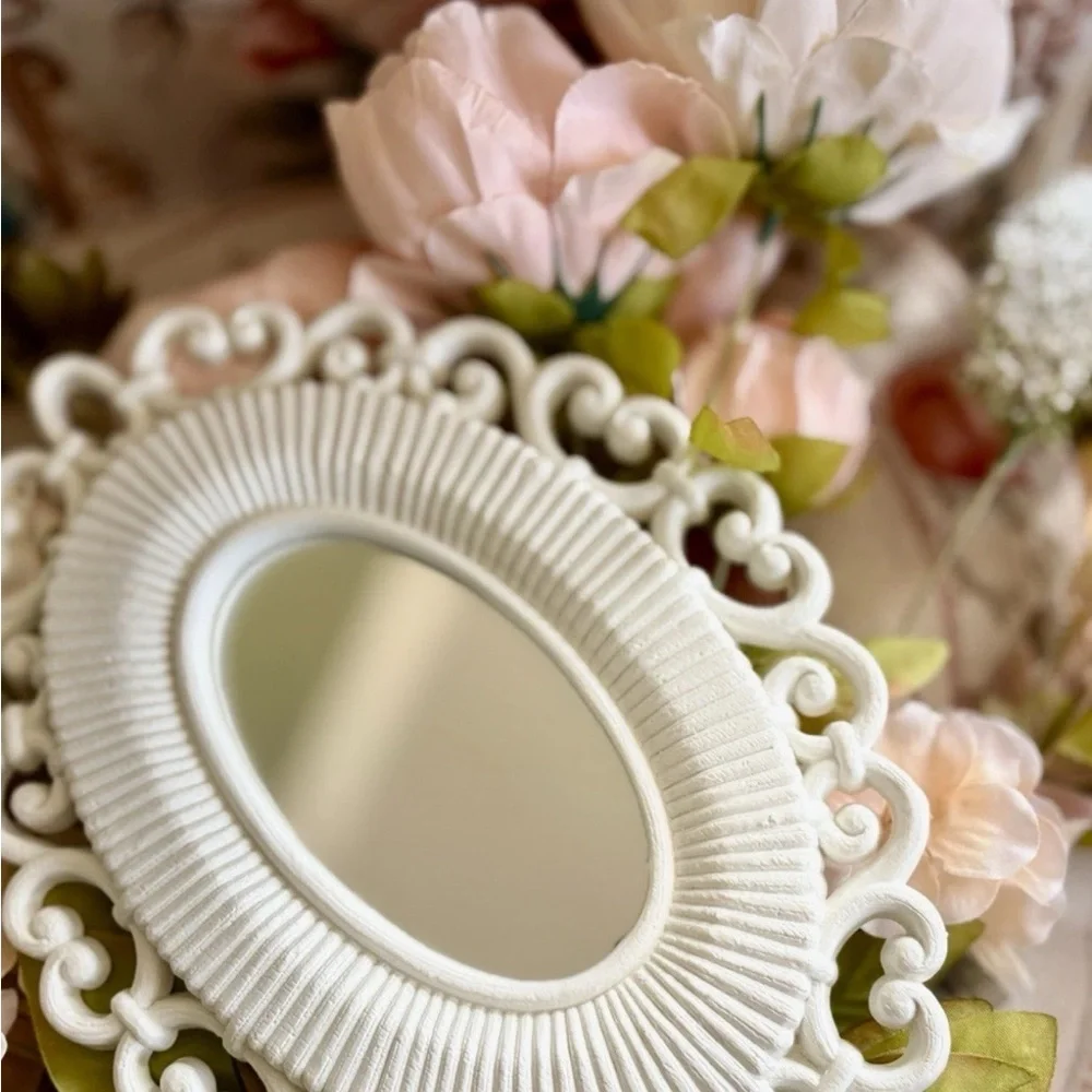 Vtg Pair Of Homco Faux Wicker Oval Mirror Home Interiors 9.5” X 7” Cottage Core